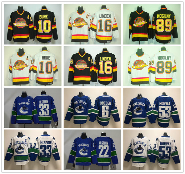 Vancouver Canucks 16 Trevor Linden Jersey Vintage CCM Ice Hockey 10 Pavel Bure 89 Alexander Mogilny Jerseys all Stitched Black White for man