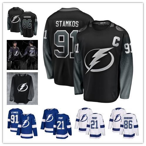 2019 New Third Black 86 Nikita Kucherov Jersey 91 Steven Stamkos 21 Brayden Point Men Tampa Bay Lightning Hockey Jerseys White Blue