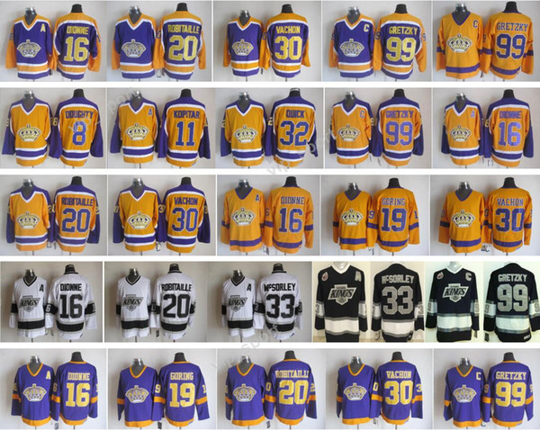 LA Kings Jerseys Los Angeles Hockey Retro 99 Wayne Gretzky 30 Rogatien Vachon 33 Marty McSorley 16 Marcel Dionne 20 Luc Robitaille