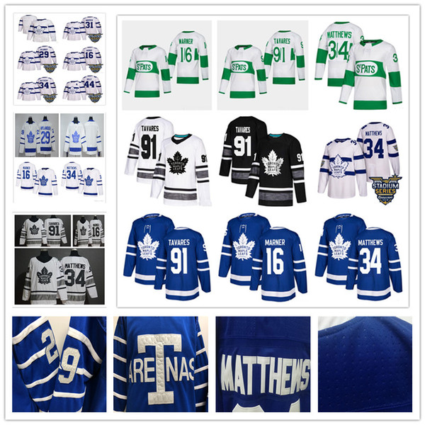 Mens Youth 91 John Tavares 34 Auston Matthews 16 Mitch Marner 29 William Nylander St. Pats Toronto Maple Leafs Hockey Jerseys