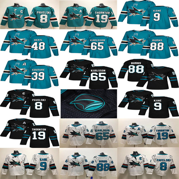 San Jose Sharks #8 Joe Pavelski 19 Thornton 88 Brent Burns 9 Evander Kane Green White #65 Erik Karlsson Couture 2018 Hockey Jerseys