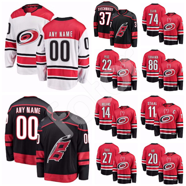 Custom Carolina Hurricanes Jerseys 37 Andrei Svechnikov 86 Teuvo Teravainen 20 Aho 14 Justin Williams 11 Staal de Haan Darling Ferland Pesce