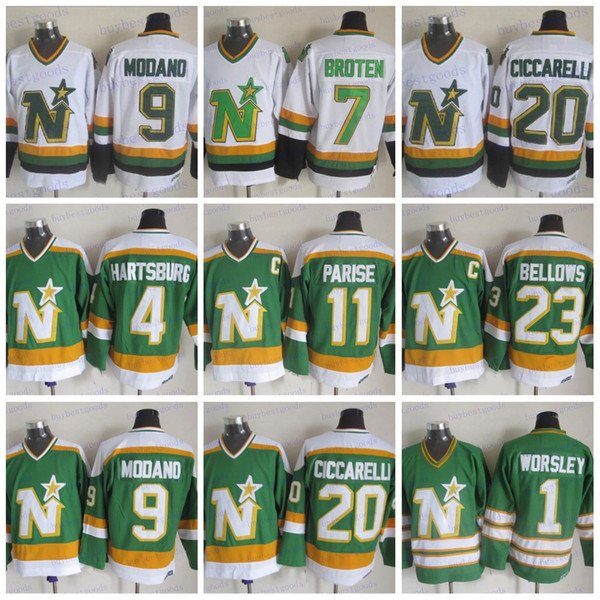 CCM Minnesota North Stars Hockey 11 JP PARISE 4 Craig Hartsburg 1 Gump Worsley 9 Mike Modano 20 Dino Ciccarelli Jerseys Stitched