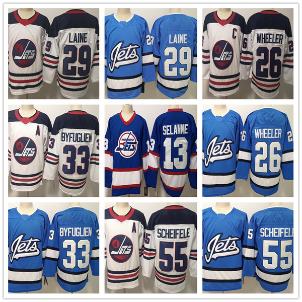 Men's Winnipeg Jets 29 Patrik Laine 26 Blake Wheeler 33 Dustin 13 Selanne 55 Mark Scheifele White Blue Hockey Jerseys