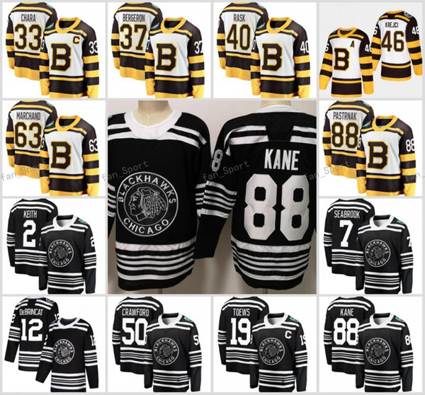 2019 Winter Classic Chicago Blackhawks Boston Bruins Toews DeBrincat Patrick Kane Seabrook Crawford Pastrnak Bergeron Marchand hockey jersey