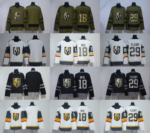 New Arrival 2018 New Brand Mens Vegas Golden Knights 29 Marc-Andre Fleury 18 James Neal White Green 100th Black Hockey Jerseys