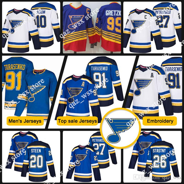 18 19 St. Louis Blues Jerseys 91 Vladimir Tarasenko 27 Alex Pietrangelo 99 Wayne Gretzky 10 Brayden Schenn 20 Steen 26 Stastny Jersey