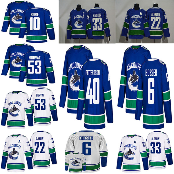 2018-2019 Mens Vancouver Canucks #40 Elias Pettersson Hockey Jerseys Stitched #6 Brock Boeser #53 Bo Horvat Vancouver Canucks Jersey