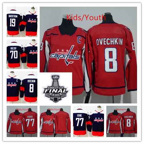 Youth/Womens 2018 Champions Washington Capitals 8 Alex Ovechkin 77 TJ Oshie Hockey 19 Nicklas Backstrom 70 Braden Holtby Hockey Jersey