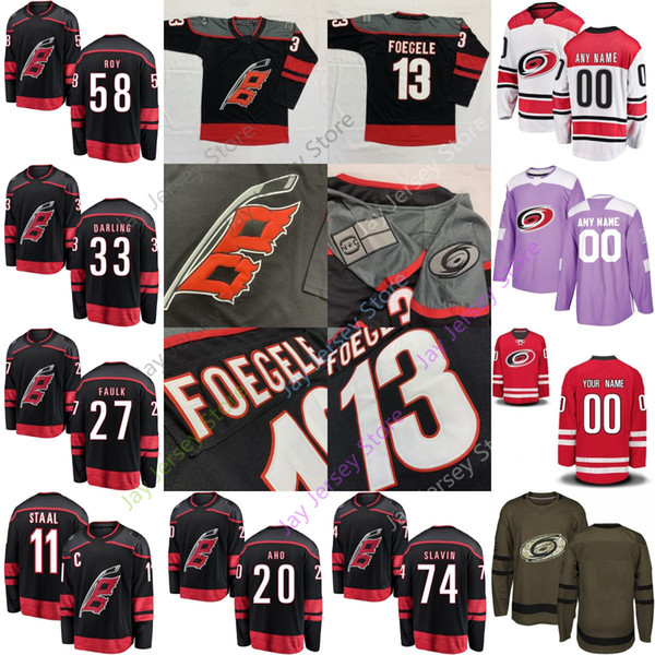 Custom Carolina Hurricanes Jersey Sebastian Aho Justin Faulk Ron Francis Teuvo Teravainen Slavin Justin Williams Ferland Svechnikov Staal Wa