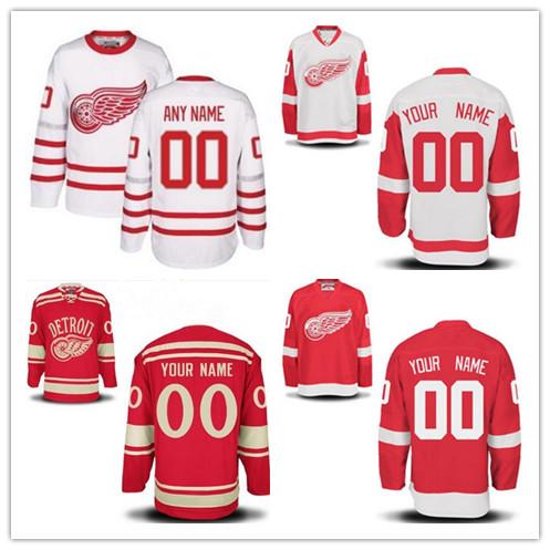 Custom Detroit Red Wings Mens Womens Youth White 2017 Centennial Classic Winter Red Any Name Any Number Stitched Hockey Jerseys S-4XL