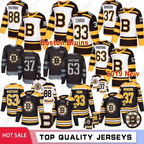 33 Zdeno Chara Boston Bruins Hockey Jerseys 63 Brad Marchand 37 Patrice Bergeron 88 David Pastrnak 4 Bobby Orr 2019 New