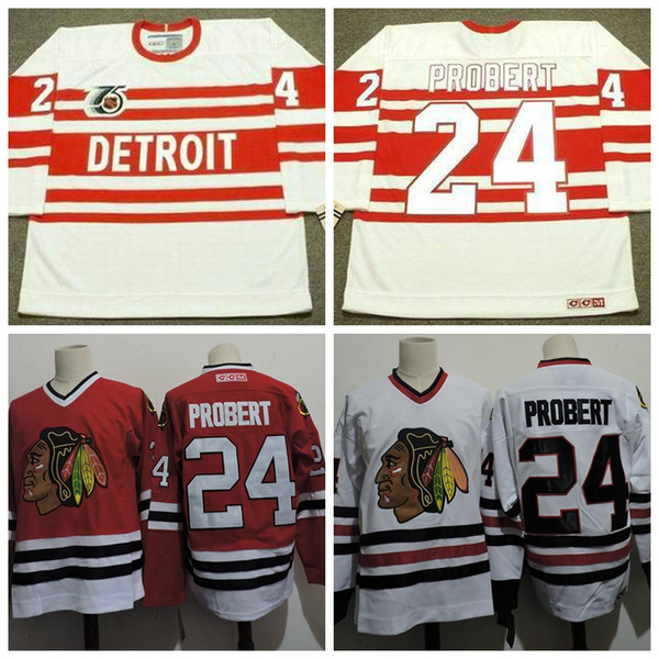 1996 Chicago Blackhawks 24 BOB PROBERT Red White Hockey Jerseys Vintage BOB PROBERT Detroit Red Wings 1993 CCM 75th Cheap Jersey