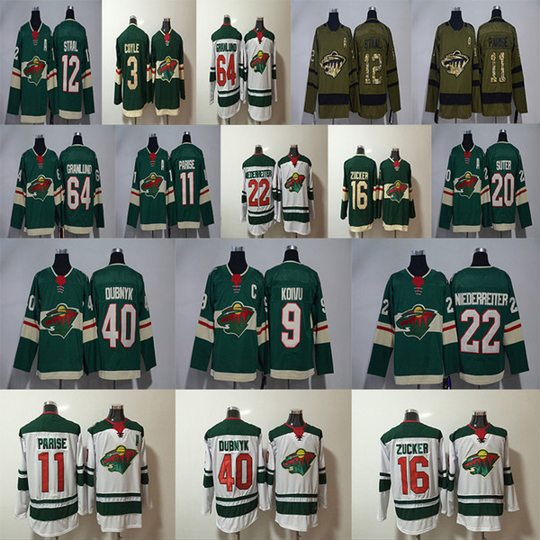 New Season Minnesota Wild 22 Nino Niederreiter 11 Zach Parise 12 Eric Staal 16 Jason Zucker 40 Devan Dubnyk Green Hockey Jerseys