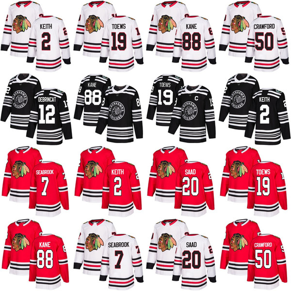 19 Jonathan Toews 2018 Chicago blackhawks 88 Patrick Kane 2 Keith 7 Brent 20 Brandon Saad 50 Corey Crawford hockey jerseys stitched