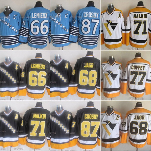 66 Mario Lemieux Pittsburgh Penguins Ice Hockey Jersey 87 Crosby 68 Jagr 71 Malkin 77 Coffey 35 BARRASSO Stitched Name&Number Hockey Jersey