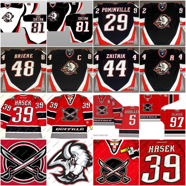 Buffalo Sabres Jersey 48 DANIEL BRIE 39 DOMINIK HASEK 29 JASON POMINVILLE 81 SATAN 9 DEREK ROY Jason Woolley Hockey Jersey