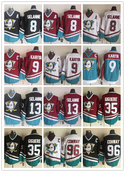 CCM Newest Men Stitched Anaheim Ducks #8 SELANNE/#9 KARIYA/13 SELANNE/35 GIGUERE/96 CONWAY Light Blue White Black Red CCM Ice Hockey Jerseys