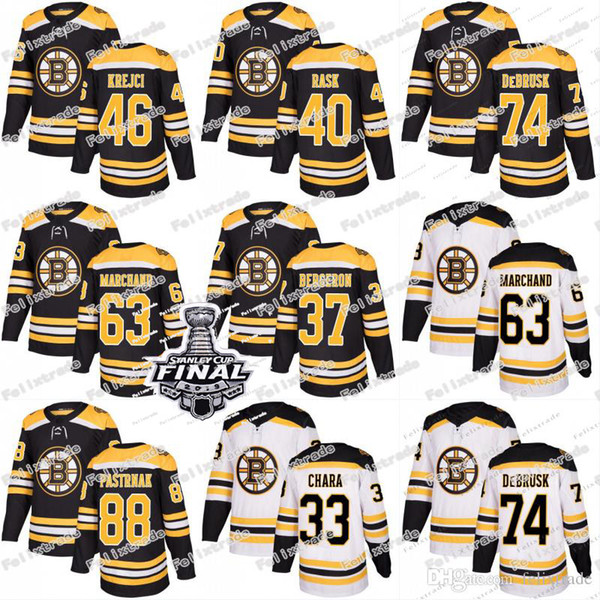 Boston Bruins 2019 Stanley Cup Final 37Bergeron Patrice Brad Marchand David Pastrnak David Krejci Torey Krug Tuukka Rask Zdeno Chara Jersey