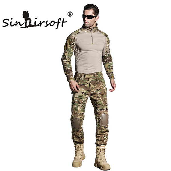 SINAIRSOFT Gen3 Army Tactical Battle Tight T-shirt camouflage Combat uniform Airsoft clothing T-Shirt+Pants Men Hunting Clothes Shirt Pants