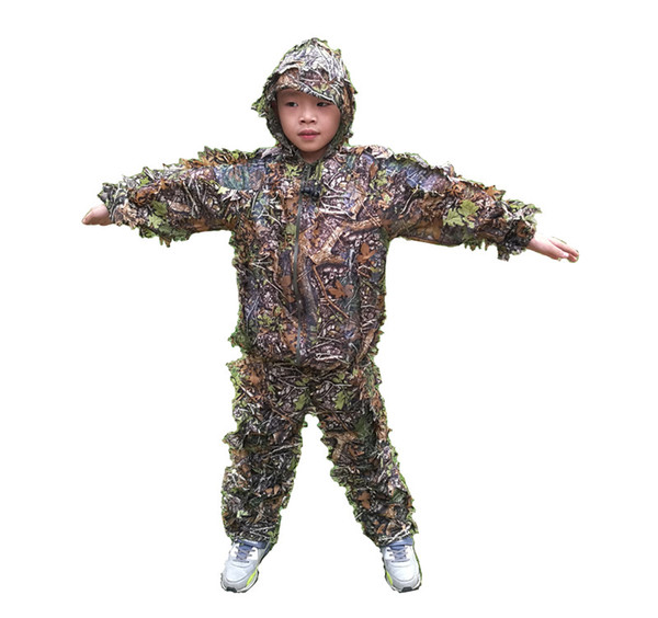 New design Children's 3D maple leaf Bionic Ghillie Suits camouflage Hunting Clothes for teenagers for 6-14 years old boy