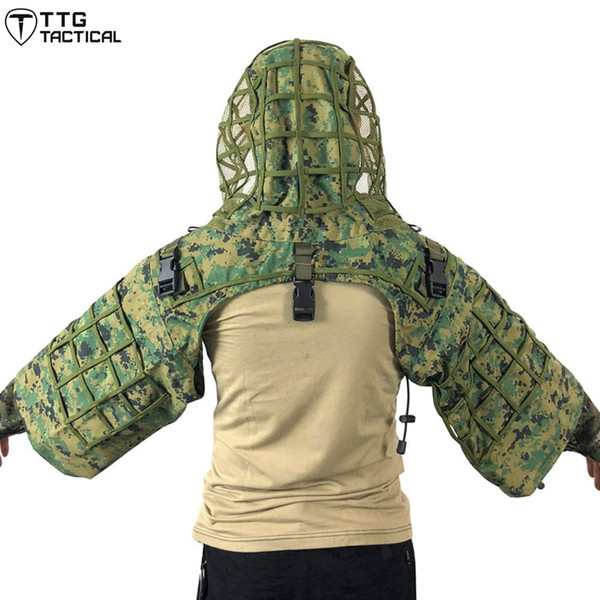 TTGTACTICAL Sniper Ghillie Suit Foundation, RIPSTOP Camouflage Sniper Tog Ghillie Hood Woodland/CP/ACU/Ocean/Digital Woodland