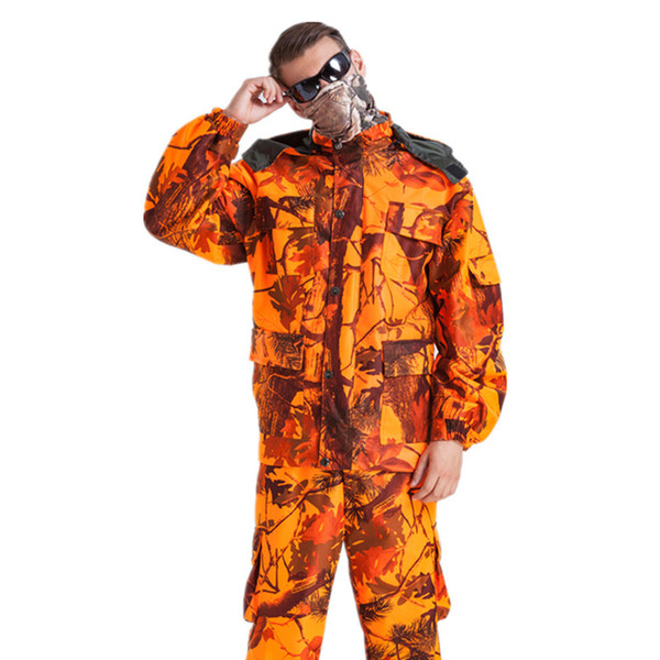 Mens Waterproof Maple Leaf Camouflage Clothing Sniper Tactical Ghillie Suits Hunting Fiery Orange Jacket and Pants
