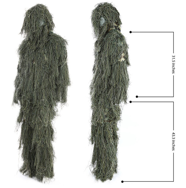 Hunting Ghillie Suit Set 3D Camo Bionic Leaf Camouflage Jungle Woodland Poncho Manteau Durable Hunting Poncho PO06