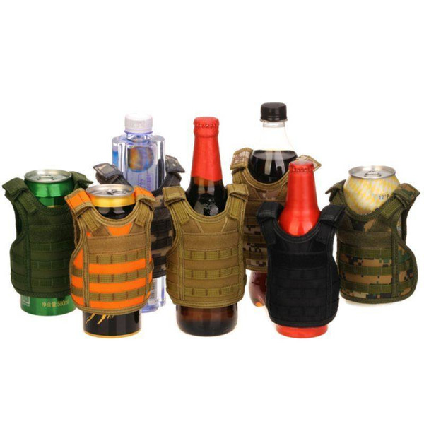 DHL free shipping Military mixed color Tactical Mini Molle Vest Soda Beer Bottle Cooler Insulator Cover Multi