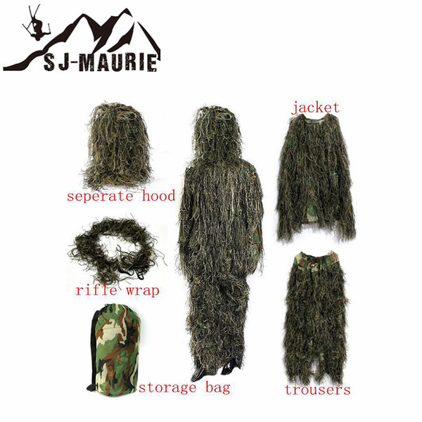 5 Pcs Camouflage Hunting Ghillie Suit Secretive Hunting Clothes Sniper Suit Army Camo Jungle Tactical