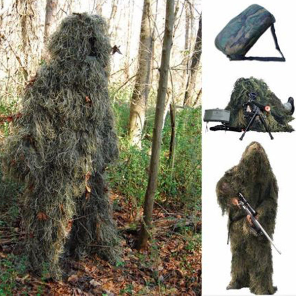 Free Shipping 5pcs/set Woodland Yowie Camo/Camouflage 3D Ghillie Suit Hunting Archery Shooting Sniper Clothing