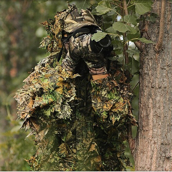 Hunting Ghillie Suits 3D maple leaf Bionic Ghillie Suits Yowie sniper birdwatch Camouflage Clothing+jacket pants for CS