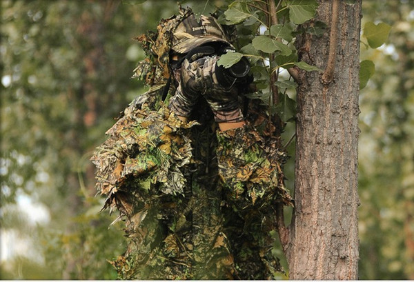 Polyester Durable Outdoor Woodland Sniper Ghillie Suit Kit Cloak 3D Leaf Camouflage Camo Jungle Hunting Clothing 180CM to 190CM