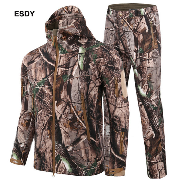 ESDY 2018 Man Winter Outdoor Hunting Sets Waterproof Softshell Tactical Camouflage Hunting Jackets +Military Pants Suits