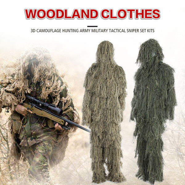 3D Universal Camouflage Suits Woodland Clothes Adjustable Size Ghillie Suit For Hunting Army Military Tactical Sniper Set Kits