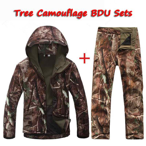 tactical military BDU tree camouflage softshell TAD V4.0 Men Outdoor Hunting sets Polyester Coats Jacket Hoody Windproof Jacket+pants