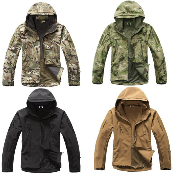 Softshell Tactical Suits Men Outdoor Hiking Clothes Military Tactical Jacket Outdoor Camouflage Hunting Fleece Hooded Coat