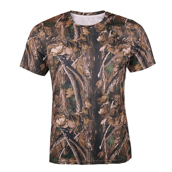 New Spring Mens Hunting Shirt Bionic Camouflage Short Sleeve Breathable Quick dry Round Neck Men Outdoor Elastic Cool