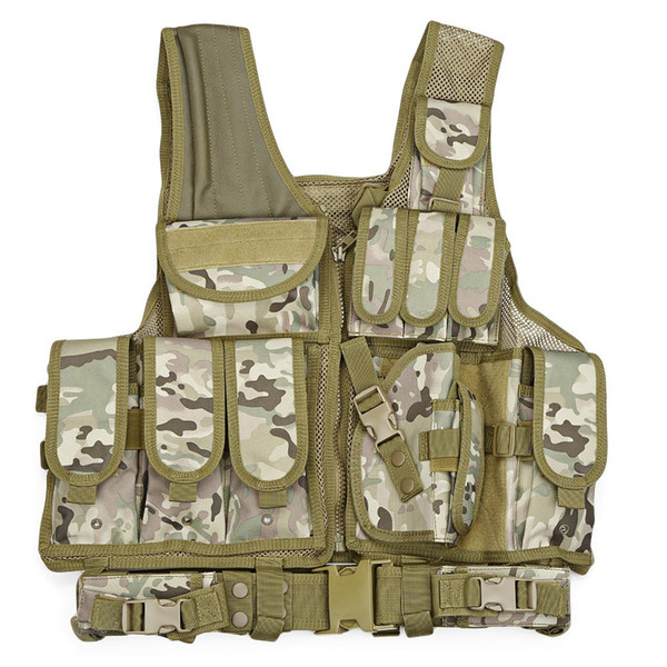 Outdoor Tactical Vest Paintball Assault Shooting Hunting Molle Vest with Holster SWAT Hunting Camouflage 2 colors