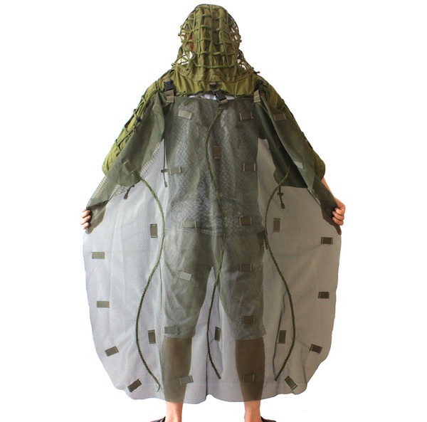 Ghillie Suits Foundation+Ghillie Cape Sniper Tog Ghillie Hood with Detachable Ghillie Cape by ROCOTACTICAL Army Green/Brown Hunting Tactical