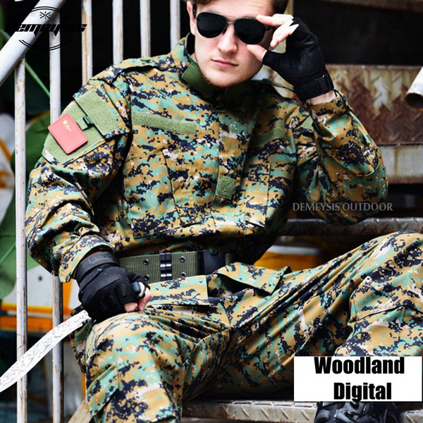 Woodland Digital Camouflage Suit Tactical Sets Army Uniform Combat Uniform Shirt + Pants