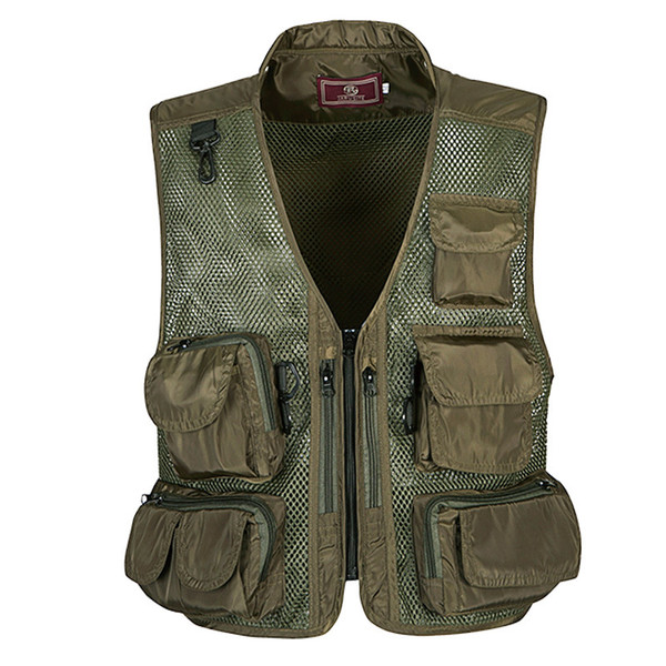 Multi-Pocket Mesh Fishing Vest Men Summer Waistcoat Outwear Outdoor Hunting Photography Sleeveless Jacket Plus Size 3XL Army Green