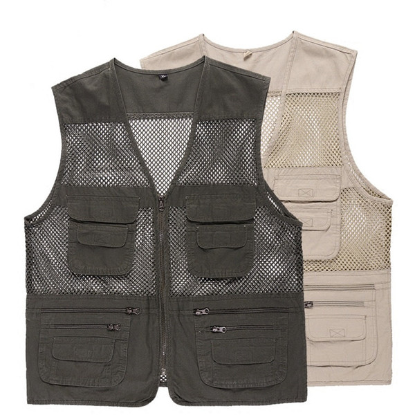 men Fishing Vest Photography Jacket Multi Pocket Zipper Loose Mesh Cloth chaleco depesca Outdoor Breathable Quick Dry Waistcoat