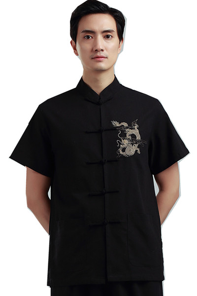 Shanghai Story Man's Dragon embroidery Top chinese traditional top male chinese kungfu shirt chinese shirt for men Dragon Shirt