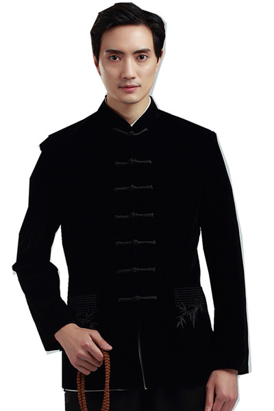 Shanghai Story Long Sleeve Chinese Traditional clothing Chinese Button Men's Black Jacket mandarin collar kungfu Jacket for man