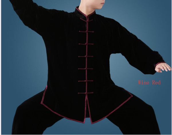 Thickened Warm Chinese Kung Fu Suit Winter Long Sleeve Tai Chi Clothing Pleuche Fabric Martial Art Uniform Winter Garment Practice Sets