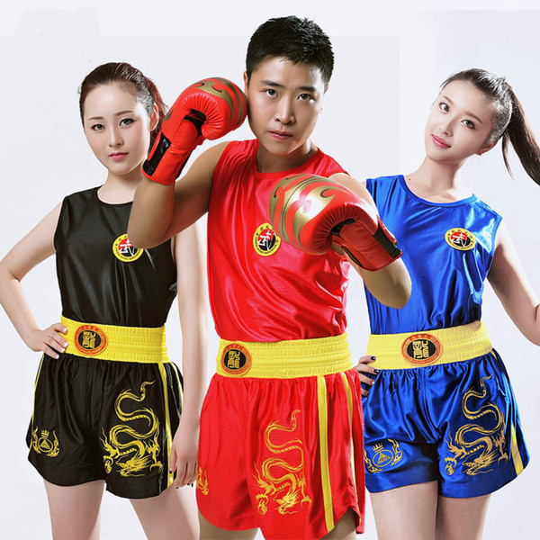 Dragon 2XS-4XL Kids Children/Women/Mens Boxing Trunks+Tank Tops Sanda/Muay Thai/Boxeo/MMA Shorts Uniforms Boys Girls Outfits