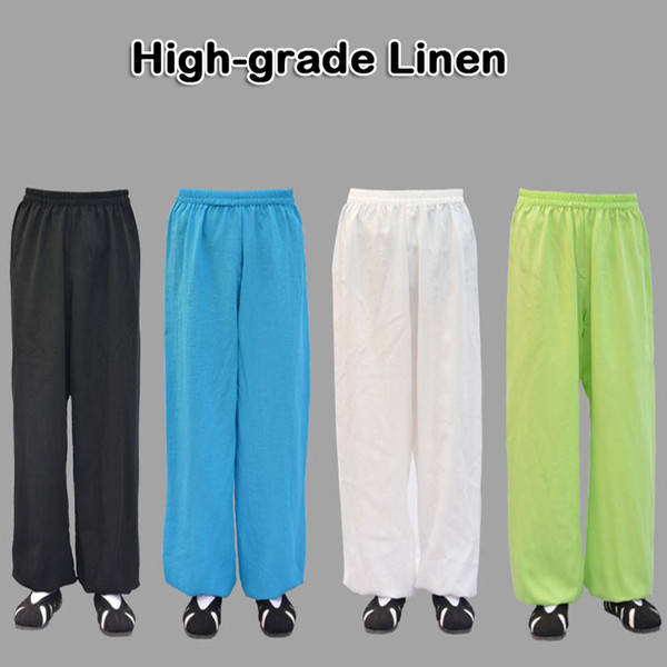 Wholesale-High-grade Linen Wudang tai chi pants kung fu martial arts Yoga practice performance trousers morning exercise for men women