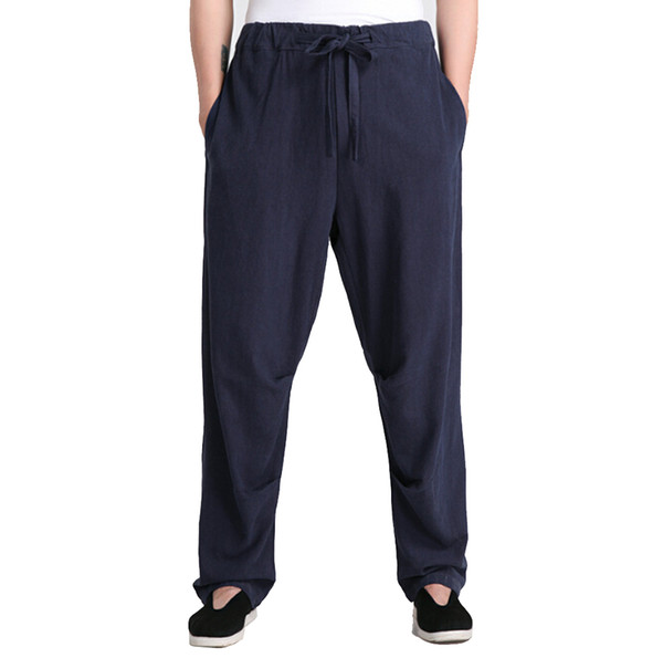 G-LIKE Men Spring Pure Color Cotton Linen Pocket Trousers Martial Arts Formal Breathable Pants