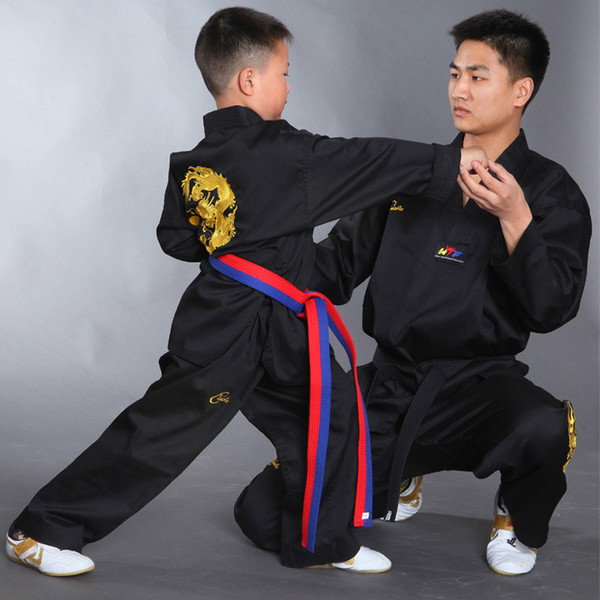 High quality black Tae kwon do uniforms suits TKD taekwondo clothing sets unisex adult child embroidery taekwondo Karate clothes